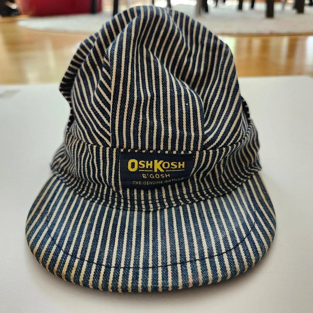 Vintage OshKosh B'Gosh Hickory Stripe Infant Train Conductor Hat Cotton